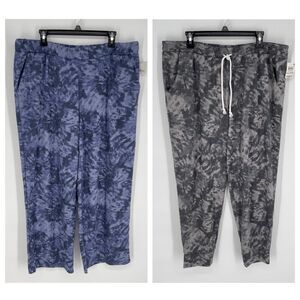 Jenni NEW Womens 2 Pc Bundle Sleep PJ Pants XXL Soft Gray, Navy Swirl Tiedye